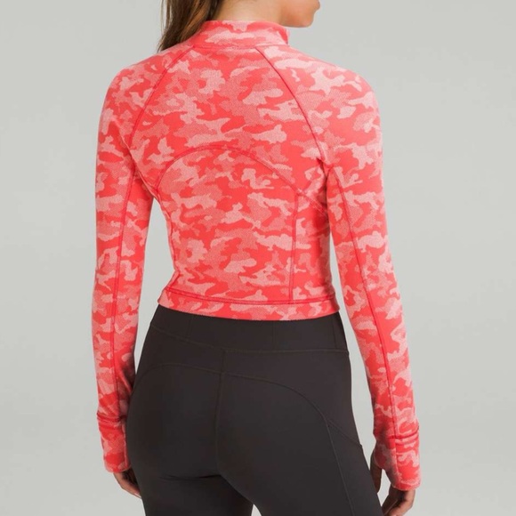 Lululemon raspberry pink camo jacquard Its Rulu Run Cropped Half Zip sweater top - Picture 9 of 13